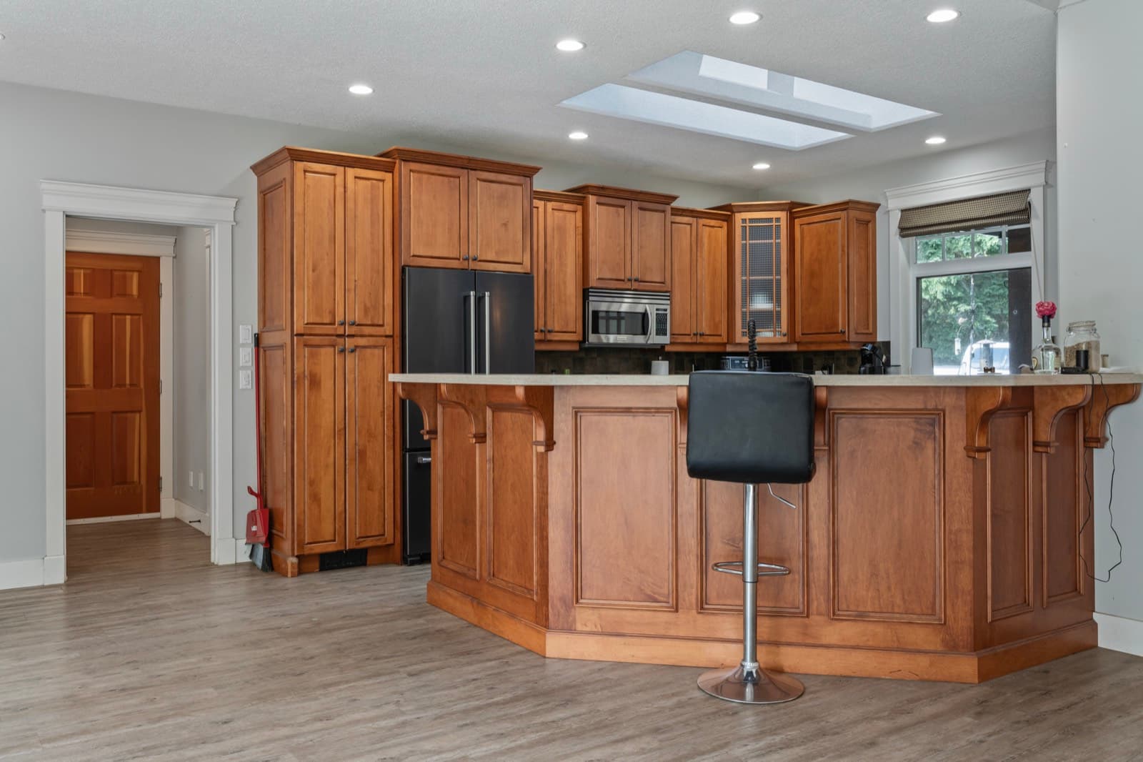 Kitchen, reworked, refinished, and relit before